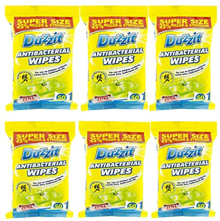 Duzzit 300 Antibacterial Wipes Multipack. Kills 99.9% Of Bacteria - Sterilize Home Surface Cleaning Bulk - Six Packs Of 50 Wipes. Plus One Kerhoot Cleaning Hacks Booklet.