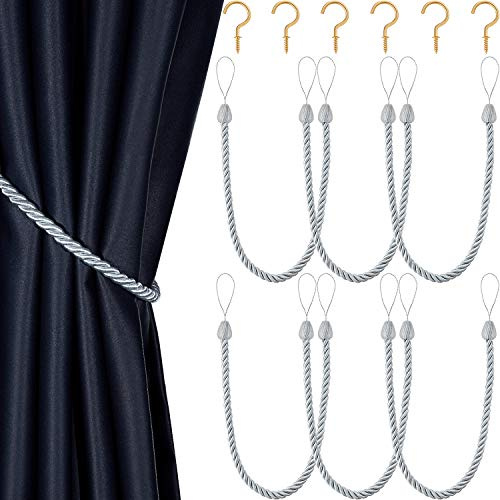 Blulu 6 Pezzi Raccogli Tenda Intrecciati Cintura Cravatte Tenda Corda Fermatende Fatti a Mano Drappeggio con Ganci in Metallo Cravatta Tenda per Finestra Accessori Tende