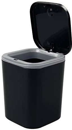 Begale 2 L Desktop Trash Bin with Lid, Mini Push-Button Trash Can, Black | One-Touch Push Spring Lid Design, Compact Small Size, Perfect for Desk, Bathroom Vanity, Nightstand and Countertop Use
