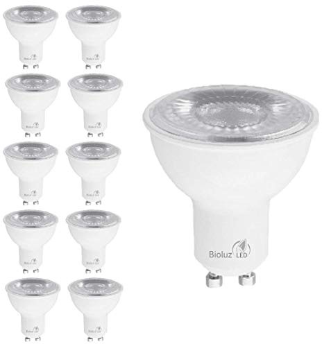 Bioluz LED GU10 LED Light Bulb, 50 Watt Equivalent, Energy Efficient 7W, GU10 Base, Soft White 3000K, Dimmable, 25,000 Hour Lifetime, 10-Pack