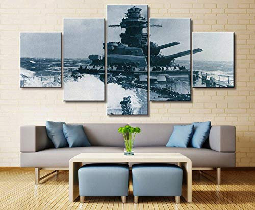 104Tdfc Puzzle 5 teilig Bilder wandbild 200x100CM Cadeau d'Halloween Schlachtschiff Bismarck Marine-Militär Modulare Wandkunst Wandaufkleber Teiliges Vlies Leinwandbild Dekoration