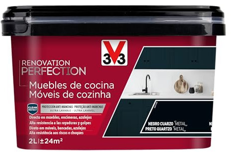 V33 Esmalte Renovation Perfection Cocina Negro Cuarzo Satinado 2L