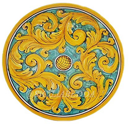 sicilia bedda - PIATTO IN CERAMICA SICILIANA con Decorazioni Maioliche - Articolo di Classe Dipinto a Mano (Maioliche su Sfondo Verde, Diametro 15 CM)
