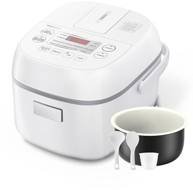 Toshiba Mini Rice Cooker, 3 Cups Uncooked Small Rice Cooker, Steamer & Warmer, With Fuzzy Logic And One-Touch Cooking, 24 Hour Delay Timer And Auto Keep Warm Feature, White