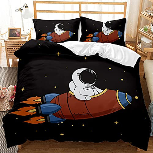 Timiany Bettwäsche 135x200cm Kinder Jungen Blau Sterne Astronat Rakete Planeten Weltall Kinderbettwäsche Set Bettbezug Und Kissenbezug 80x80cm (Sternenhimmel,200x200+80x80)