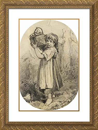 ArtDirect Vasnetsov, Viktor 19x24 Gold Ornate Framed Art Print with Double Matting Titled: Girl With a Bast Basket