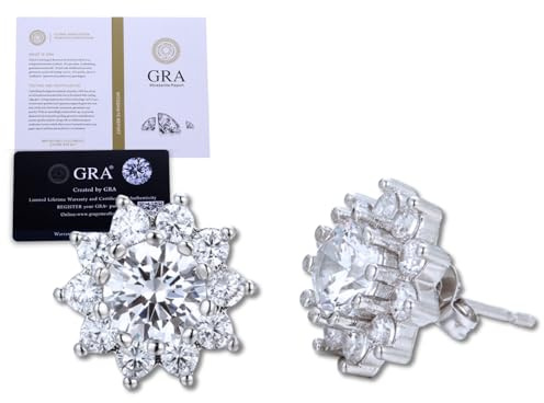 Halukakah Orecchini Donna in Moissanite D1,0 ct in Argento 925 Placcato Platino con Certificato, Punto Luce Halo Tondo con Diamanti a Griffe, Pietra Centrale da 1 Carato + Laterali da Ca. 0,588 ct