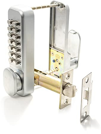 Digital 14-Btn Combination Lock with Holdback. Weather-Resistant Code Lock, 3-7 Digits. Supplied Complete with Fixings, Keyless, Silver
