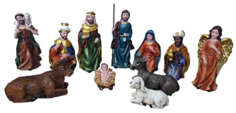 Geschenkestadl Krippenfiguren 11 teiliges Set Krippe Figuren Größe bis 10 cm Weihnachten, Mehrfarbig, 2,5cm bis 10cm