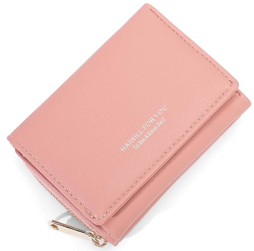 HAIWILL Geldbeutel Damen Klein PU Leder, Portmonee Damen Klein mit Münzfach und 7 Kartenfächern, Gross Kapazität Kleines Portemonnaie Damen Viele Fächer (Rosa)