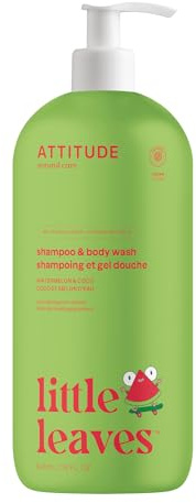 ATTITUDE Shampoo and Body Wash for Kids, EWG Verified Hair and Body Cleanser, Dermatologically Tested Soap, Plant and Mineral Based Bath Products, Vegan, Watermelon and Coco, 946 mL