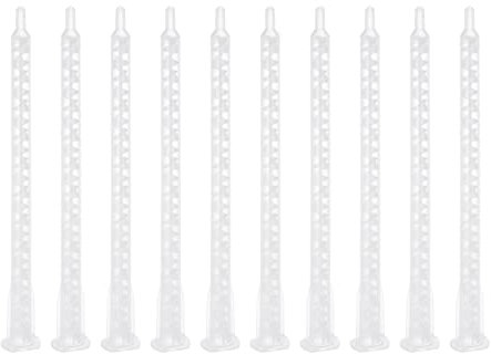 sourcing map 10 Pcs Epoxy Tubes Static Mixer, 6.02-inch Plastic Resin Mixing Nozzle Flat Tip for AB Glue Adhesive Gun Applicator 50mL Cartridges, White