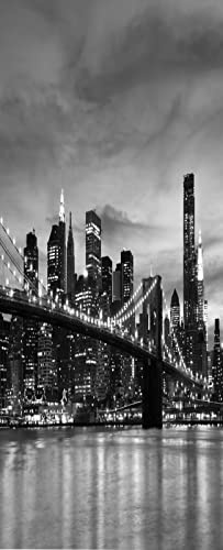 A.Monamour Pegatinas Decorativas de Puerta Autoadhesivo 3D Puente De Brooklyn Y Horizonte Manhattan En La Noche En La Ciudad De Nueva York Vinilo para Puertas Mural PVC Pared Foto Poster 77 x 200 cm