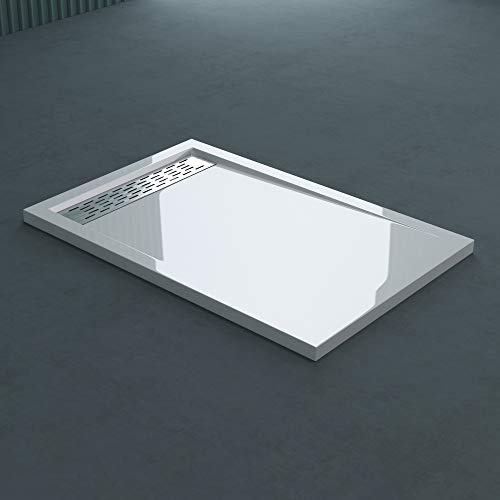 doporro Piatto Doccia con Piletta 100x120x5cm, Piatto Doccia Rettangolare in Acrilico incl. Piletta di Scarico (AL02) Xetro04W, Bianco