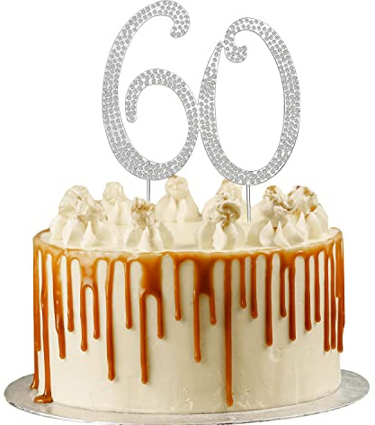 Silver tårtdekoration nummer 60 tårtdekoration, diamanter nummer tårtunderlägg cupcake toppers tårtkopp tandpetare dekoration för 60-årsdagen kvinnor bröllop årsdag födelsedag fest dekoration