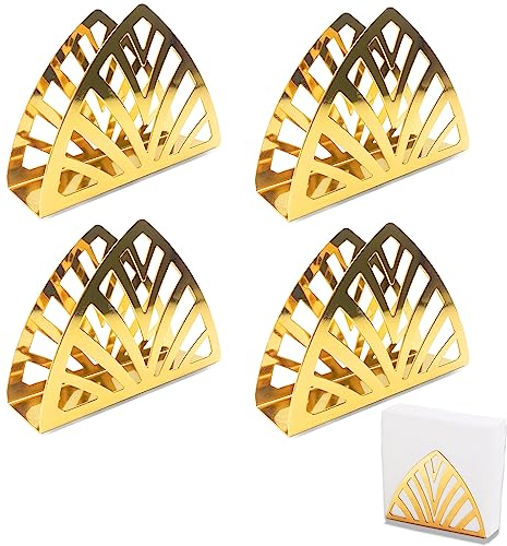 Porte Serviettes en Papier, 4 Pièces Triangle en Acier Inoxydable, Petit Porte Serviettes Antidérapant en Métal, pour Comptoirs de Cuisine, Tables à Manger, Fête de mariage, Or