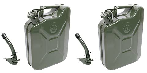 Asudaro 2Pcs Benzinkanister 5L 10L 20L Militärgrün Metall Benzinfass Kraftstoffkanister Kanister Metallkanister Reservekanister mit Flexiblem Metallauslauf Öl Jerry Can Treibstoffkanister 10L