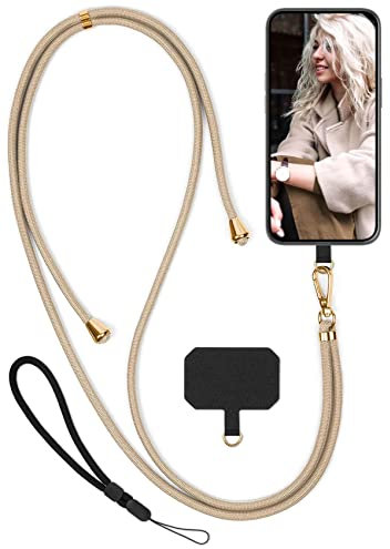 moex Unleash for Doro 8040 - Mobile Phone Chain with Carabiner, Lanyard Quick Removable - Smartphone Necklace with Pad for Cases, Chain for Hanging in Beige