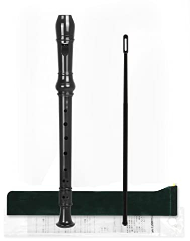 Mr.Power Soprano Recorder for Beginners School Students German Style C Key 8 Holes 3 Piece Instrument with Cleaning Rod, Thumb Rest, Fingering Chart, Packing Bag (Black)