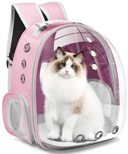 Katzentrage-Rucksack, Haustiertrage-Rucksack, Vorderrucksack für kleine und mittelgroße Katzen, Welpen, Hundetrage-Rucksack, Tasche, Raumkapsel, Haustiertrage für Reisen, Wandern und Outdoor (Rosa)