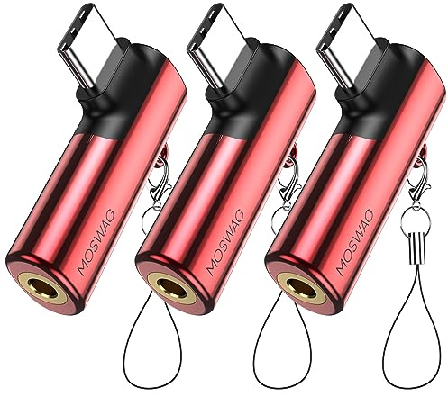MOSWAG Adaptador USB-C a 3.5mm Audio 90° Nylon | Conector en ángulo recto, compatible con Samsung Galaxy, Huawei P60/50 y más - sonido claro, no admite carga