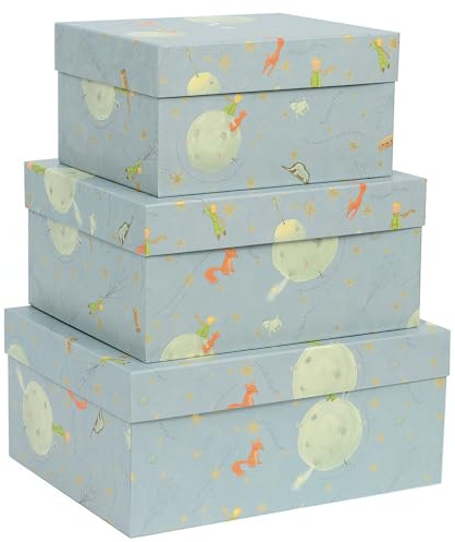Magicamente Carta Set Kartonagen mit Deckel Der kleine Prinz, Set mit 3 Geschenkboxen, 28 x 23 x 15 cm + 33 x 28 x 16 cm + 38 x 30 x 17 cm, Dekoration aus Gold, mit Usomano-Papier.