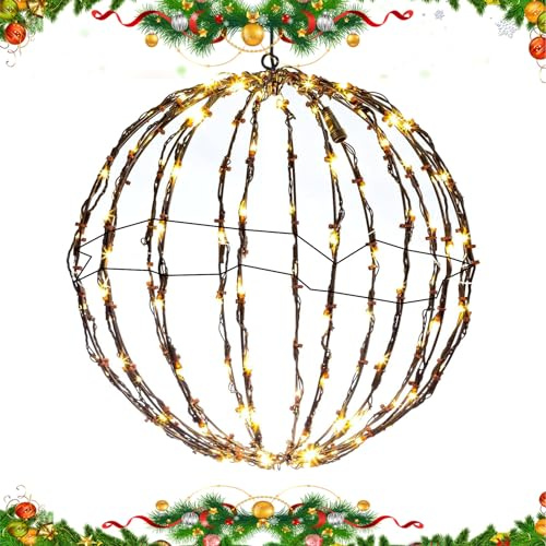 Illuminated Sphere Ball Lights | Outdoor Tree Light Balls - Foldable Stainless Steel Frame Battery Operated Lighted Balls for Outdoor Garden Patio Porch Decor gedox