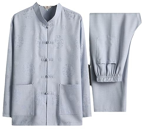 Männlicher Drache-Tang-Anzug, lässig, Stehkragen, chinesische traditionelle Kung-Fu-Kleidung, kurzärmeliges Hemd und Hose für Herren