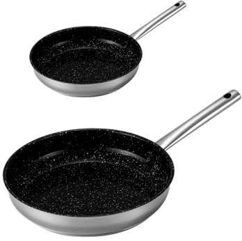 Venteo Poêle inox KITCHENPRO 20cm et 24cm Revêtement céramique antiadhésif - Adaptée à tous les feux induction/vitro céramique/électricité/gaz