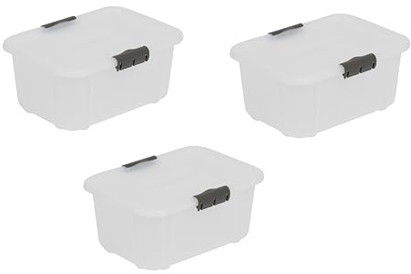BranQ Home essential Velur Lot de 3 boîtes de rangement universelles avec couvercle en plastique PP sans BPA Transparent 3,6 l