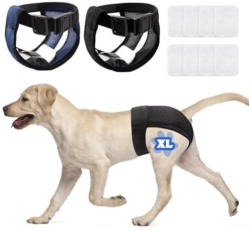 2er Pack Hundewindeln Wiederverwendbare Läufigkeitshose für Hündinnen Hundewindeln Für Hündinnen mit 8 Damenbinden Verstellbare Schutzhose für Waschbare Schutzhose, Schwarz und Blau, XL
