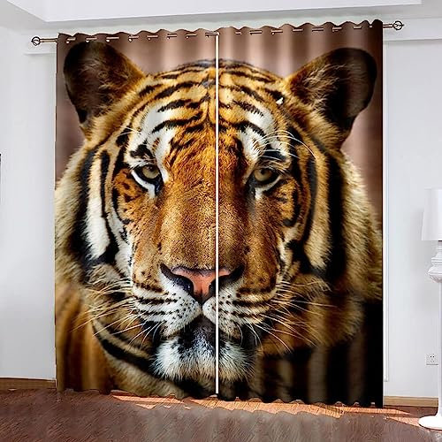 Blickdicht Blackout Vorhang Mit Ösen Schalldämmend Gardinen Polyester 3D Bedruckt Tierischer Tigerkopf Für Wohnzimmer Schlafzimmer Kinder Oder Babyzimmer 2 X 85 X 200 Cm - Bedruckte Verdunk -3T1K2I9W3