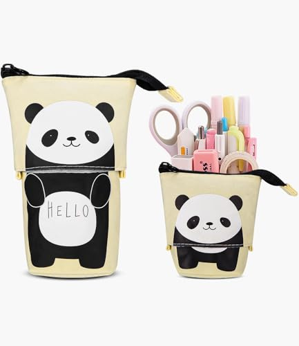 Xespis Federmäppchen Reißverschluss, Teleskopisch Mäppchen, 2-in-1 Standmäppchen, Federtasche Mädchen, Schüttelpenal Teenager, Schulmäppchen, für Mädchen Geschenke 7 8 9 10 11 12 Jahre (Panda)