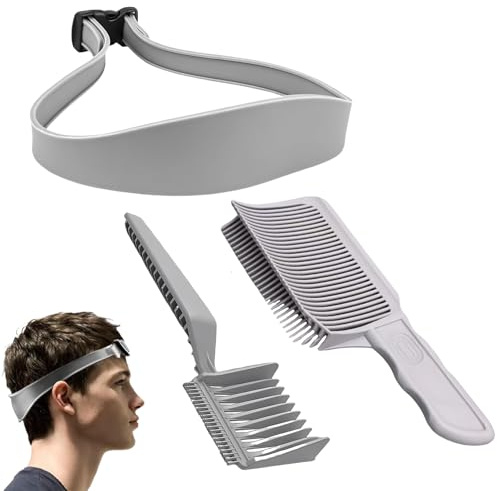 Adjustable Fade Comb, Fade Combs Curved, Fade Comb and Silicone Hair Cutting Stencil, Hair Cutting Tool Ideal for Self-Haircuts