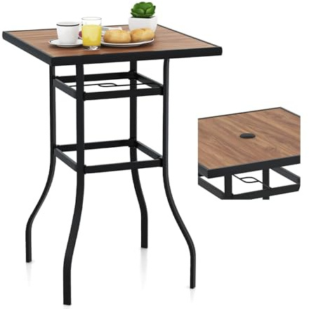 KOMFOTTEU Table de Bar, Style Moderne, Table Haute, Plateauen SPC, Intérieur & Extérieur, Meuble Jardin, Structure en Métal, 70 x 70 x 102 cm, pour Bistrot, Salon, Jardin, Cour