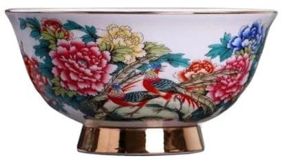 Porzellan im Hofstil Pastell-Porzellanschale, Porzellan-Reisschale im chinesischen antiken Palaststil, 15,6 cm, große Schüssel mit hoher Fußspur im chinesischen Stil und goldener und roter Blume