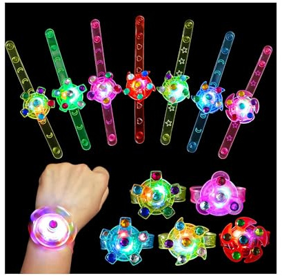 12 Pack LED Light Up Fidget Spinner Bracelets Party Favors for Kids 4-8 8-12, Glow in The Dark Party Supplies, Birthday Gifts, Treasure Box Toys, Goodie Bags Stuffers for Kids