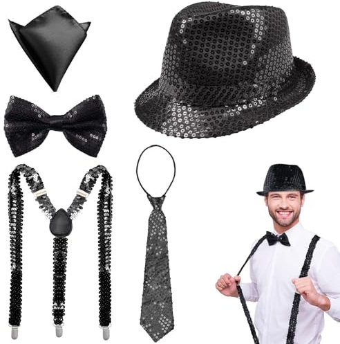 MFCGHXR Accessoires HerrenAccessoires Herren Glitzer Hut Herren und Damen - Vintage Disco Glitzeranzug für Männer mit Pailletten Hut und Zubehör