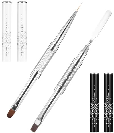 JJUNW Lot de 2 pinceaux à double extrémité en gel dur pour ongles - Pour manucure professionnelle (noir et blanc)