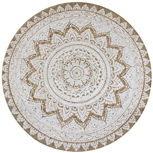 Myheimly Teppich Jute Geflochten Bedruckt 90 cm Rund