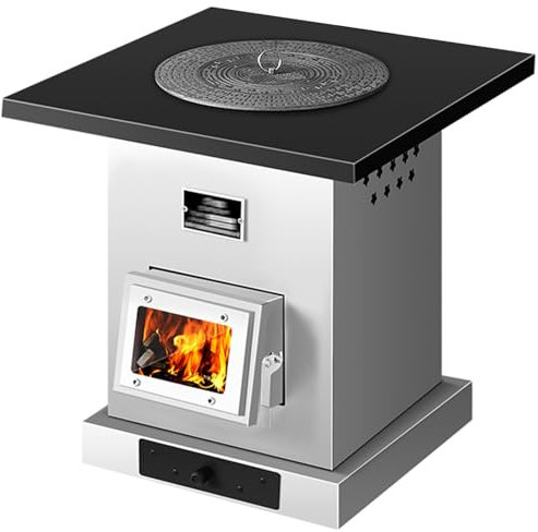 Stufe a Legna da Interno Modern Fornello a Legna da Campeggio con Finestre in Vetro, Multifunzionale Stufa Economica a Legna per Cucinare, Forno a Legna da Esterno