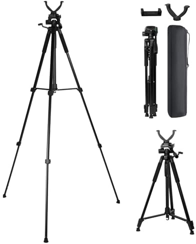Dreamoon Höhenverstellbares Gewehr-Schießstativ mit 360° drehbarem V-Joch und Kamerastativ-Adapter, Wasserwaage, Leichter Aluminiumständer und Tragetasche für die Jagd, Outdoor-Aktivitäten