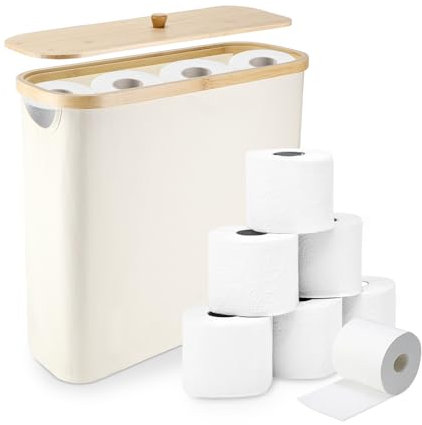 Zikenis Cestino per Carta Igienica, 25L Contenitore Carta Igienica con Copertura in Bambù per 12 Rotoli Carta, Tessuto Oxford, Impermeabile Contenitore Bagno Porta Carta Igienica per Bagno e Casa