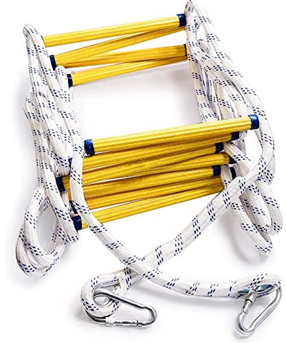 QJDYROHKC Emergency ladder, Fire Escape Rope Ladder Emergency Disaster Evacuation Ladder with 2 Hooks Rescue Relief for Emergency Response Escape Deploy in Fire,Load Capacity 450kg,98FT/30M