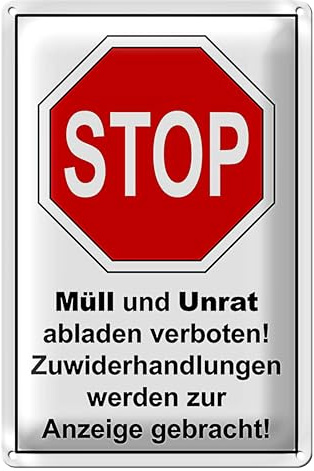 Cartello STOP | vietato scaricare rifiuti e rifiuti | esterno | 20 x 30 cm