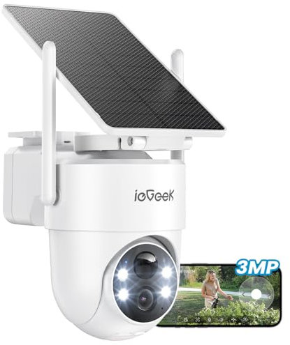 ieGeek 2K Camera Surveillance WiFi Exterieure sans Fil Solaire avec Panneau Solaire Amovible，360° Panoramique PTZ, Vision Nocturne Couleur, Détection Humaine PIR，Sirène，S5