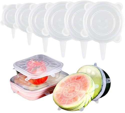 Silicone Reusable Lids for Pots, 6Pcs Airtight Food Storage Lids Keep Fresher Longer, Universal Yogurt Container Lids Set (6 Sizes 6.5-20.5cm)