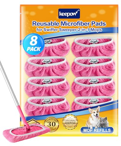 KEEPOW 8 Panni Riutilizzabili per Swiffer Lavapavimenti | Ottimo Effetto Pulente, Cuffietta in Microfibra per Swiffer Panni Catturapolvere, Panni Pavimenti per Swiffer Mocio