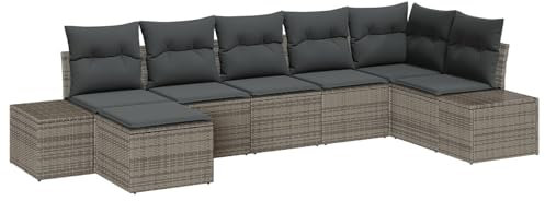 vidaXL Trädgårdsoffset med kudde med lagring 7 pcs Grå Poly rattan, Trädgårdsoffor, modern rotting, lätt och hållbar, vadderad utomhuslounge för terrass och uteplats