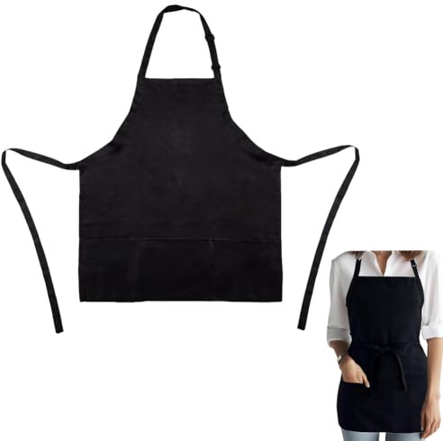 CREATCABIN Tablier Cuisine sans Manches avec Sangle Réglable et Grandes Poches Rangement pour Grillades et Restauration. Facile à Nettoyer. Convient à Tous Âges. Hommes et Femmes (Noir).72x66.5cm